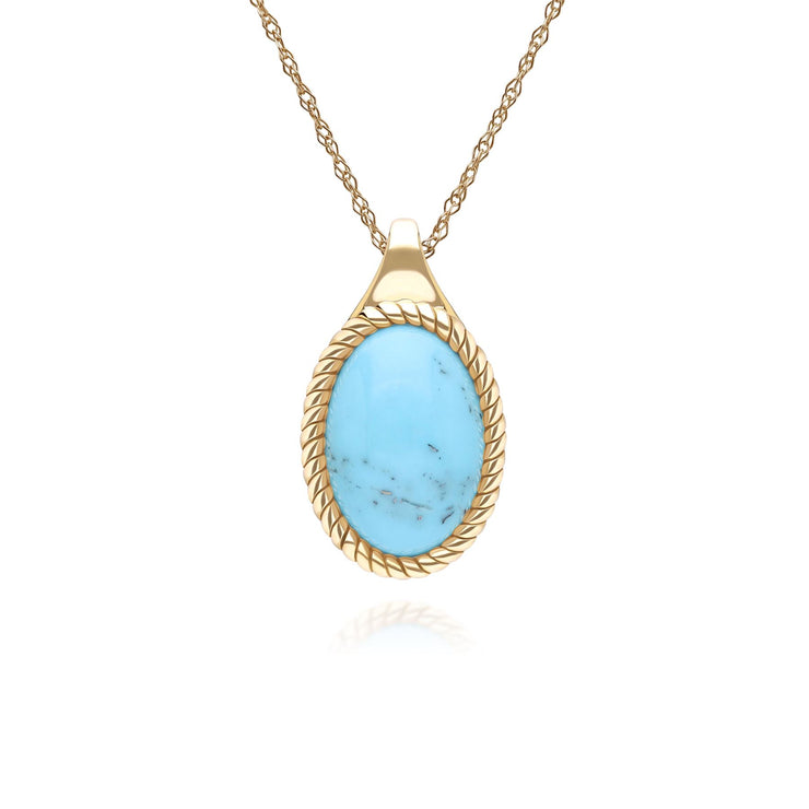 Classic Oval Turquoise Pendant Necklace in 9ct Yellow Gold