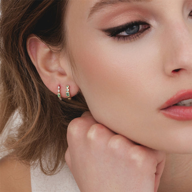 Classic Emerald Half Eternity Hoop Earrings in 9ct Yellow Gold