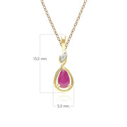 Classic Pear Ruby & Diamond Pendant Necklace In 9ct Yellow Gold