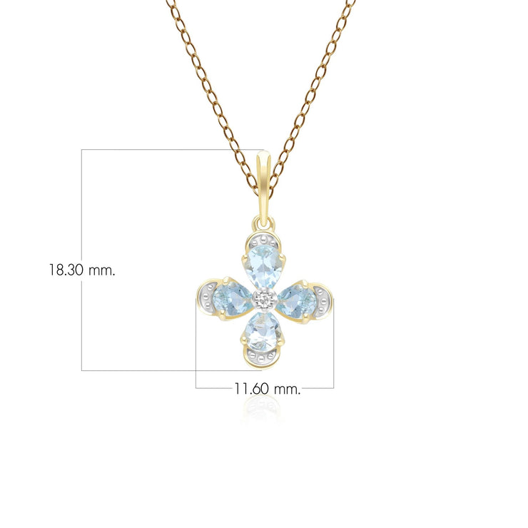 Floral Topaz & Diamond Pendant Necklace in 9ct Yellow Gold