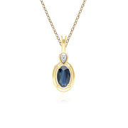 Classic Oval Sapphire & Round Diamond Pendant Necklace In 9ct Yellow Gold