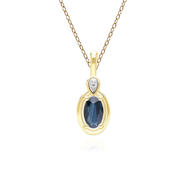 Classic Oval Sapphire & Round Diamond Pendant Necklace In 9ct Yellow Gold