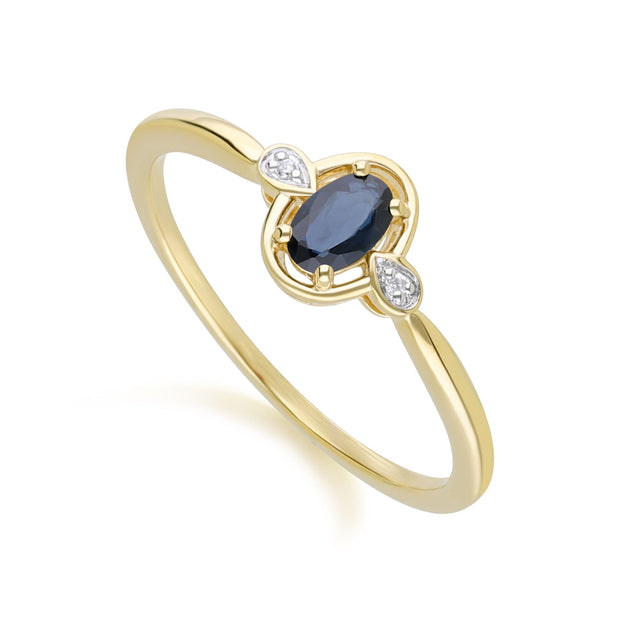 Classic Oval Sapphire & Round Diamond Ring In 9ct Yellow Gold