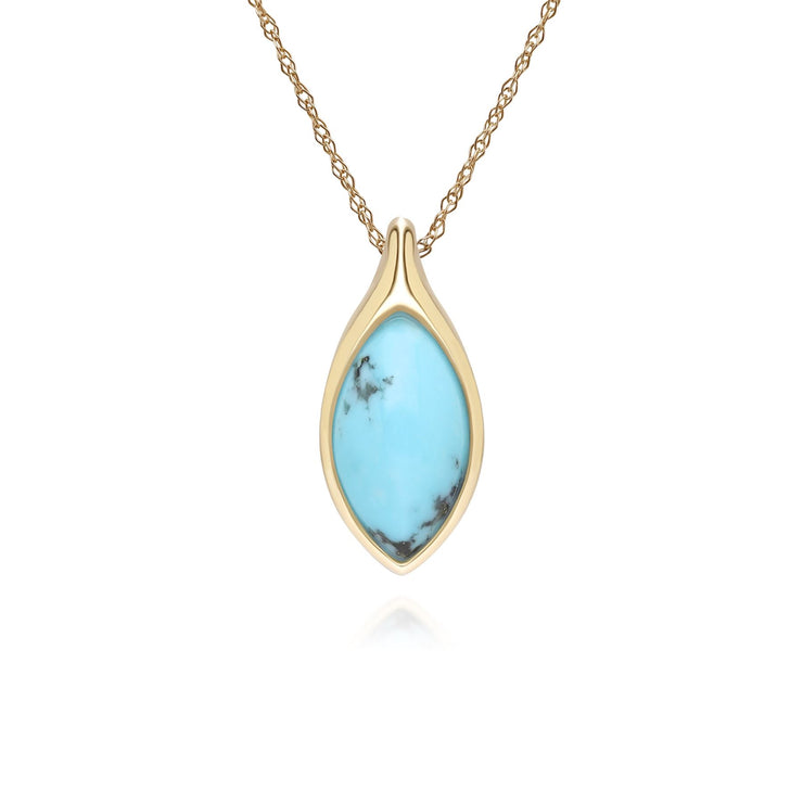 Classic Marquise Turquoise Pendant Necklace in 9ct Yellow Gold
