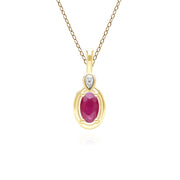 Classic Oval Ruby & Round Diamond Pendant Necklace In 9ct Yellow Gold