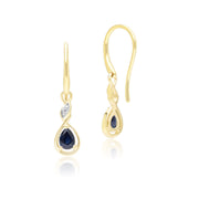 Classic Pear Sapphire & Diamond Drop Earrings In 9ct Yellow Gold