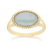 Classic Oval Green Jadeite Ring in 9ct Yellow Gold