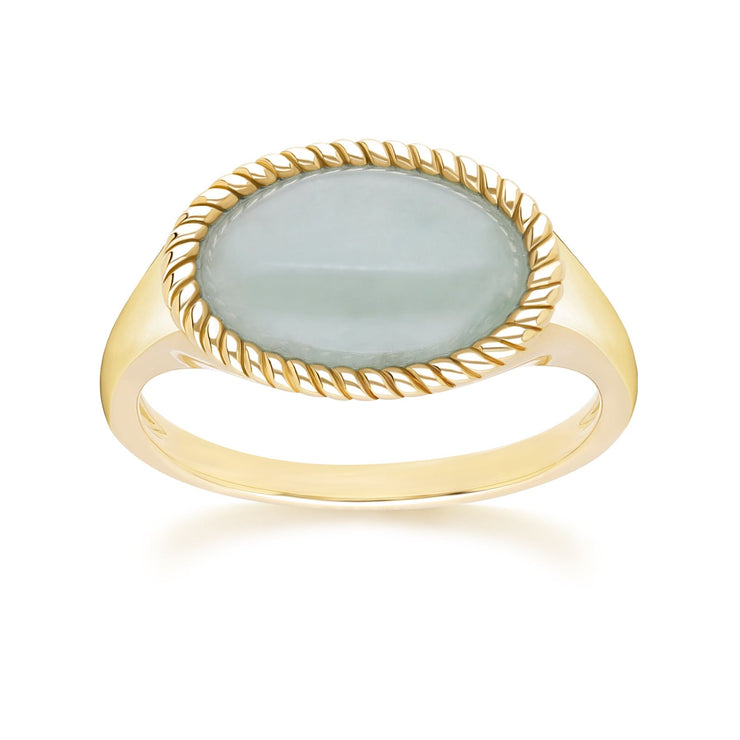 Classic Oval Green Jadeite Ring in 9ct Yellow Gold