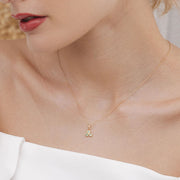 Floral Emerald Three Stone Pendant Necklace in 9ct Yellow Gold