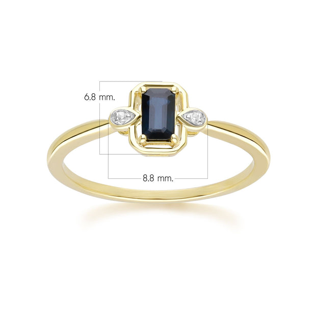 Classic Sapphire Baguette & Diamond Ring In 9ct Yellow Gold