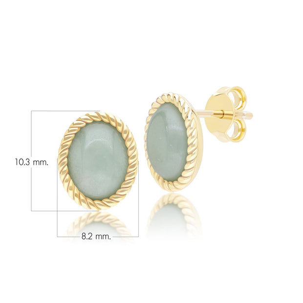 Classic Oval Green Jadeite Stud Earrings in 9ct Yellow Gold