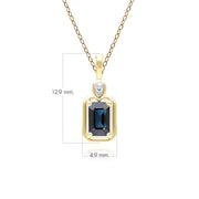 Classic Sapphire Baguette & Diamond Pendant Necklace In 9ct Yellow Gold