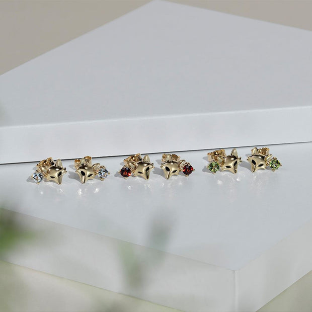Gardenia White Topaz Fox Earrings In 9ct Yellow Gold