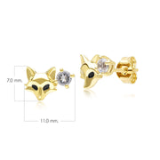 Gardenia White Topaz Fox Earrings In 9ct Yellow Gold
