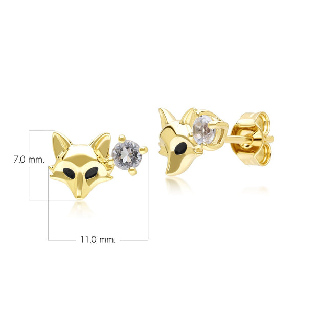 Gardenia White Topaz Fox Earrings In 9ct Yellow Gold