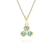Floral Emerald Three Stone Pendant Necklace in 9ct Yellow Gold