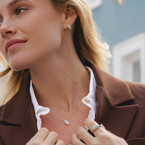 Classic Marquise Amazonite Stud Earrings in 9ct Yellow Gold