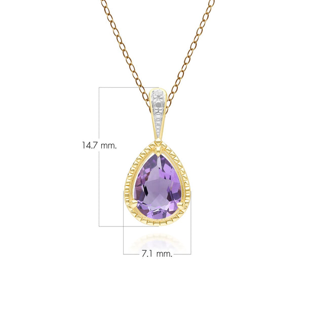 Classic Pear Amethyst & Diamond Pendant Necklace In 9ct Yellow Gold