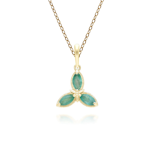 Floral Marquise Emerald Pendant Necklace in 9ct Yellow Gold