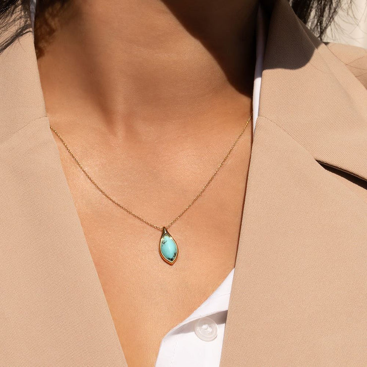 Classic Marquise Turquoise Pendant Necklace in 9ct Yellow Gold