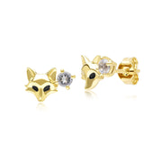 Gardenia White Topaz Fox Earrings In 9ct Yellow Gold