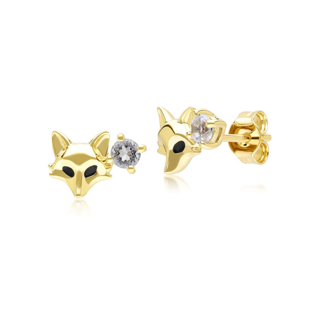 Gardenia White Topaz Fox Earrings In 9ct Yellow Gold