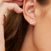 O leaf Pink Amethyst & Diamond Stud Earrings In 9ct Yellow Gold