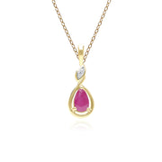 Classic Pear Ruby & Diamond Pendant Necklace In 9ct Yellow Gold