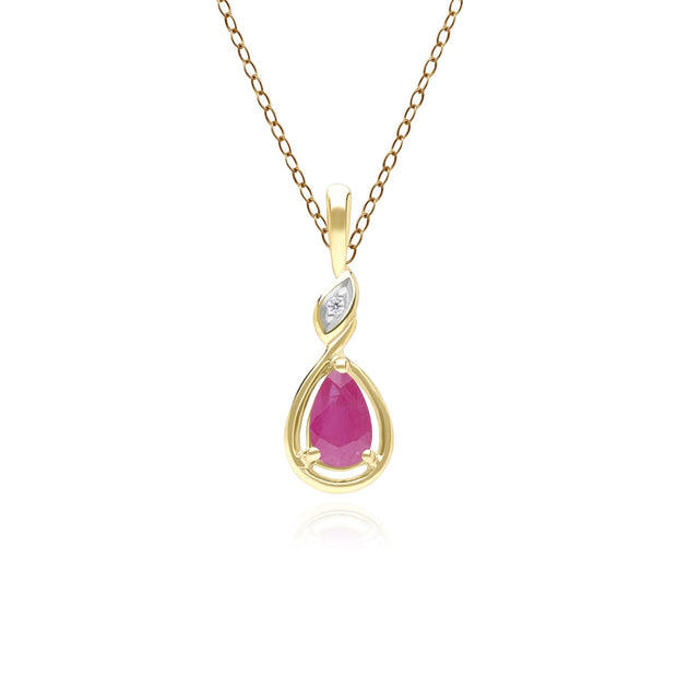 Classic Pear Ruby & Diamond Pendant Necklace In 9ct Yellow Gold