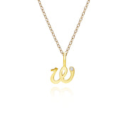 Alphabet Letter W Diamond pendant in 9ct Yellow Gold