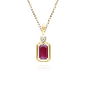 Classic Ruby Baguette & Diamond Pendant Necklace In 9ct Yellow Gold