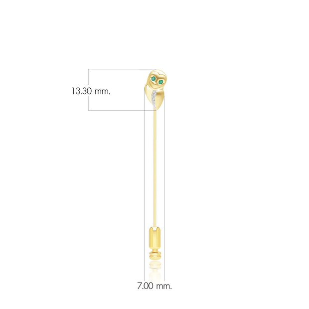 Gardenia Emerald and White Sapphire Owl Lapel Pin in 9ct Yellow Gold