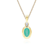 Classic Oval Emerald & Round Diamond Pendant Necklace In 9ct Yellow Gold