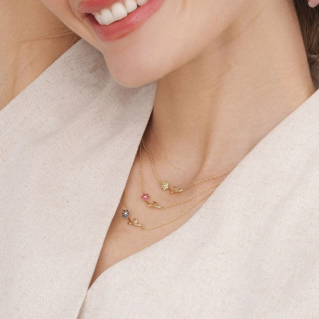 Floral Vine Ruby Necklace in 9ct Yellow Gold