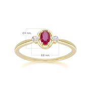 Classic Oval Ruby & Round Diamond Ring In 9ct Yellow Gold