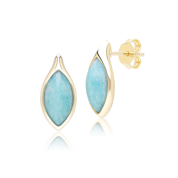 Classic Marquise Amazonite Stud Earrings in 9ct Yellow Gold