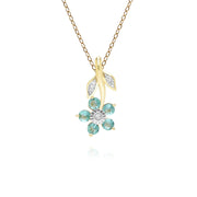 Floral Emerald & Diamond Pendant Necklace in 9ct Yellow Gold