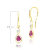 Classic Pear Ruby & Diamond Drop Earrings In 9ct Yellow Gold