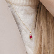 Classic Oval Ruby & Round Diamond Pendant Necklace In 9ct Yellow Gold
