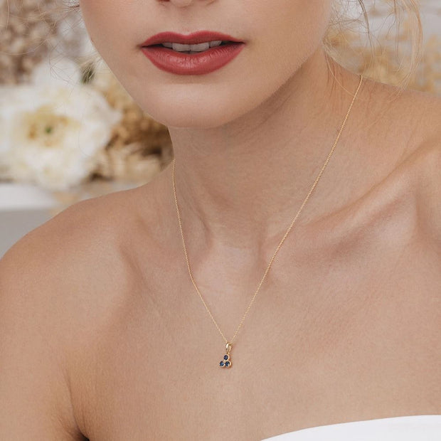 Floral Sapphire Three Stone Pendant Necklace in 9ct Yellow Gold