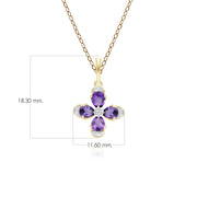 Floral Amethyst & Diamond Pendant Necklace in 9ct Yellow Gold