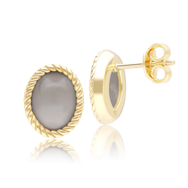 Classic Oval Black Moonstone Stud Earrings in 9ct Yellow Gold