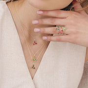 Floral Marquise Emerald Pendant Necklace in 9ct Yellow Gold