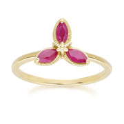 Floral Marquise Ruby Ring in 9ct Yellow Gold
