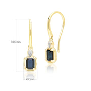Classic Sapphire Baguette & Diamond Drop Earrings In 9ct Yellow Gold