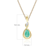 Classic Pear Emerald & Diamond Pendant Necklace In 9ct Yellow Gold