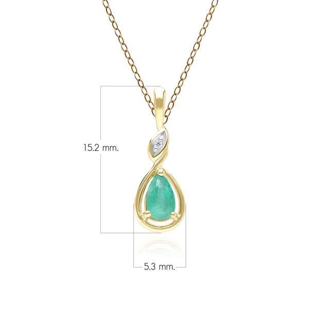 Classic Pear Emerald & Diamond Pendant Necklace In 9ct Yellow Gold