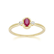 Classic Oval Ruby & Round Diamond Ring In 9ct Yellow Gold