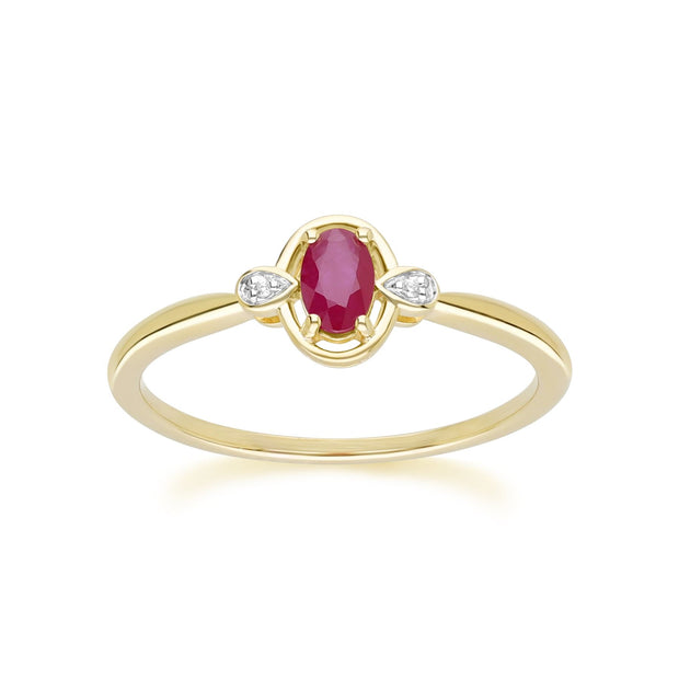 Classic Oval Ruby & Round Diamond Ring In 9ct Yellow Gold