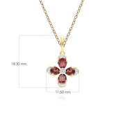 Floral Garnet & Diamond Pendant Necklace in 9ct Yellow Gold